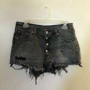 Black Light Wash Ripped Jean Shorts